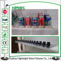 Empujador automático de estantes de plástico para bebidas de cigarrillos